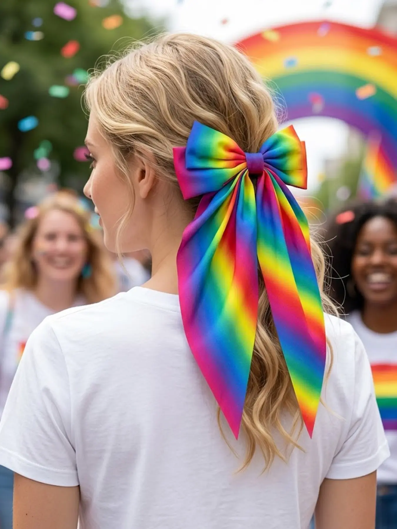 2-Pack Large Gradient Rainbow Ribbon Hair Clips for Women, Sweet Bow Hair Accessories, Festive and Party Wear, Half-Up Hair Fixation Clips for Daily Use and Celebrations, Rainbow Hair Clip for Hair Decoration