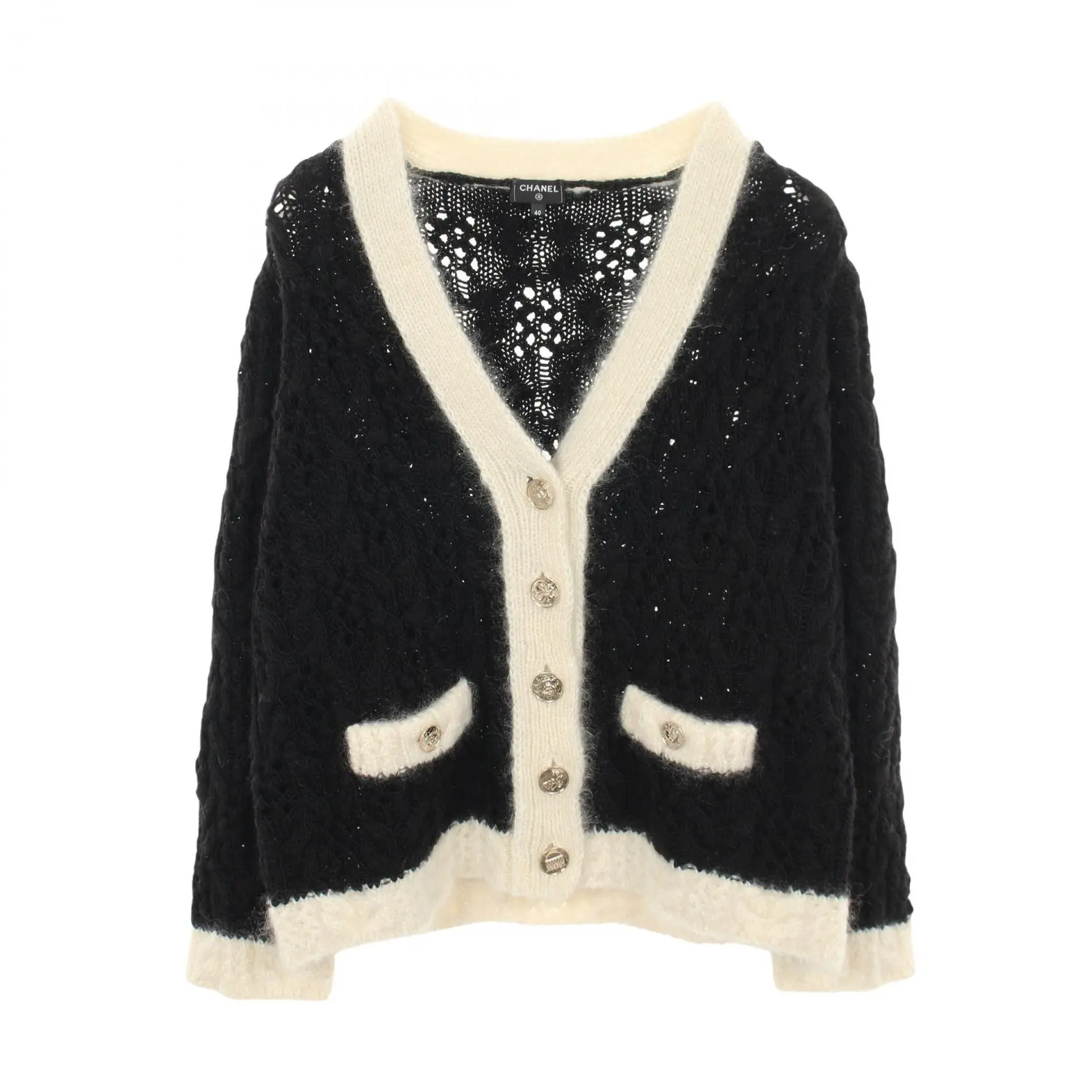 Pre-owned CHANEL Wool Small Leather Goods cable knit silk mohair cardigan