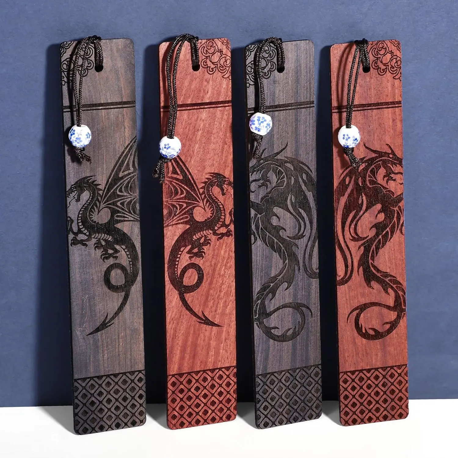 Pack Of 4 Dragon Bookmark Gift, Wood Bookmark for Men Cool Book Marks Box Set Fantasy Christmas Gifts for Men Adults