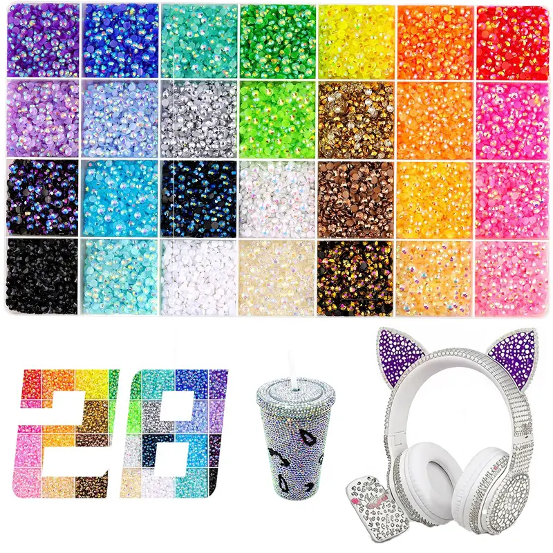 【Summervibes】30000Pcs -28-Jelly Synthetic Rhinestones for Bedazzling, 3mm Multicolor Resin Flatback Synthetic Gems for Diamond Art, Bedazzler Kit for Crafting Book Shoes Nail Art.Shoes Nail Art Glitter Decorative Nails Glam Pack Glitter.#Summervibes