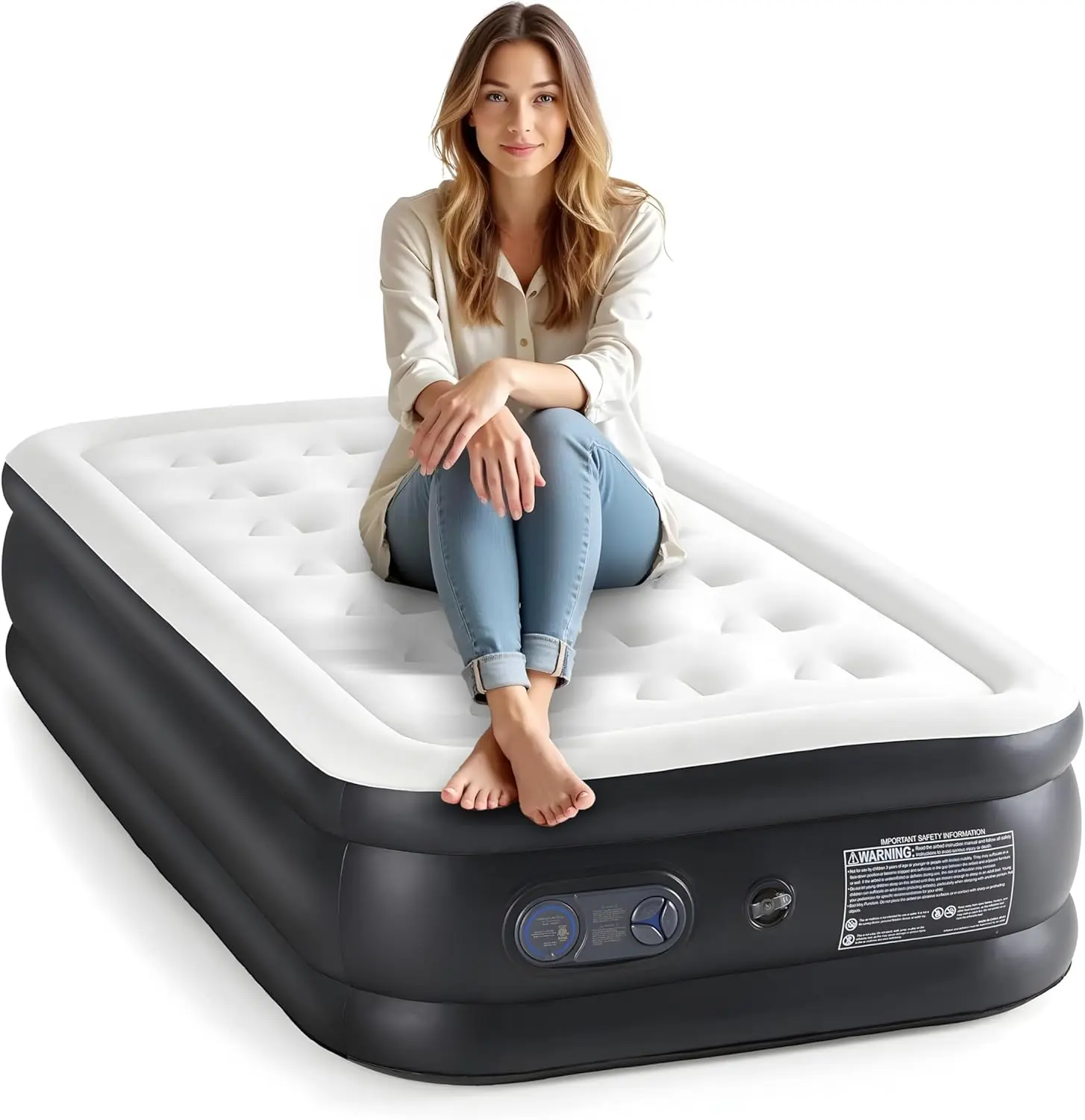 16" Twin Air Mattress with Built-in Pump - Double Height Blow Up Bed for Home & Camping | Non-Slip, 660 lbs Capacity | Fast Inflation & Portable | Guest & Travel Ready