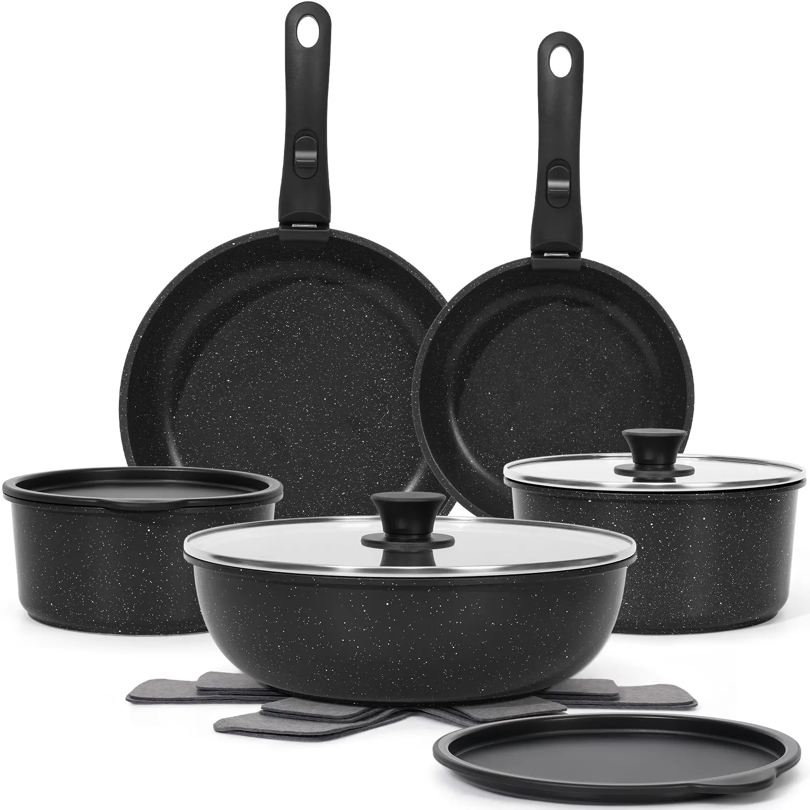 [NEW]15pcs Pots and Pans Set Non Stick, Cookware Sets with Detachable Handle, Nonstick RV Kitchen Cooking Set Removable Handles, Oven Safe,Stackable,backtoschool, glowup