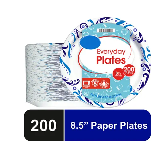 Everyday Disposable Paper Plates 8.5" 200 Count - Includes 200 Plates for Everyday Use