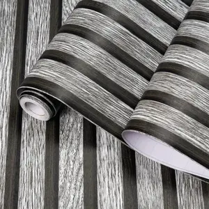 Wood Grain Striped Wallpaper Roll, Modern Decor Style, Easy Cut & Stick, Surface Texture, Suitable for Bedroom, Living Room, Ceiling, TV Wall