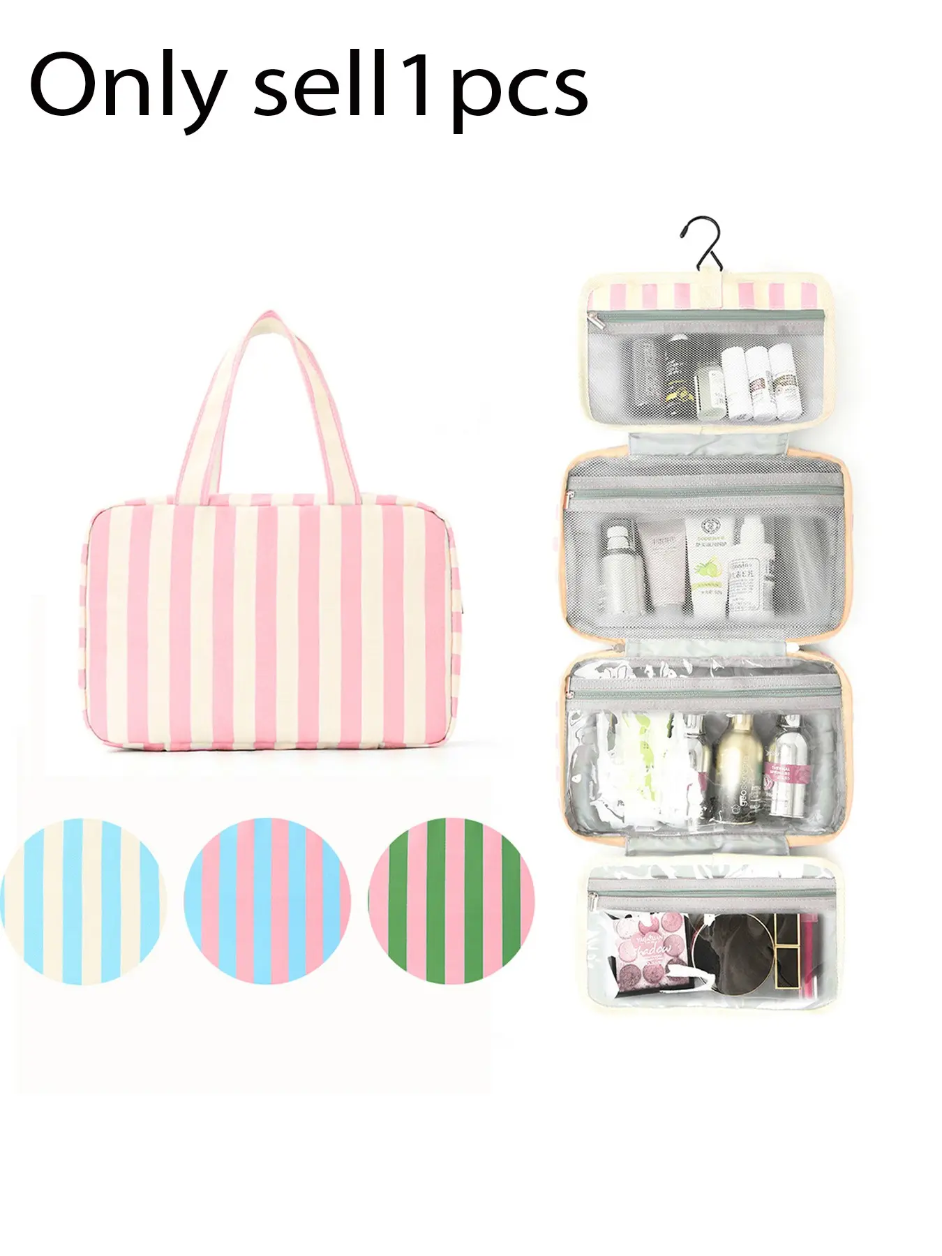 Striped hanging toiletry bag, 4-layer transparent compartment travel cosmetics storage bag, wet and dry separation design. Suitable for daily use, great as a gift, cosmetic bag for travel Travel Cosmetic Bags Makeup Organizer Pouch Travel Essentials