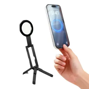 MagSafe Magnetic Phone Stand Tripod with Ring Light, Pocket Portable Foldable Selfie Stick, Desktop & Handheld Phone Holder for Photo Shooting, Live Streaming, Vlogging & Travel, Compatible with iPhone 12-16 Series & MagSafe Cases