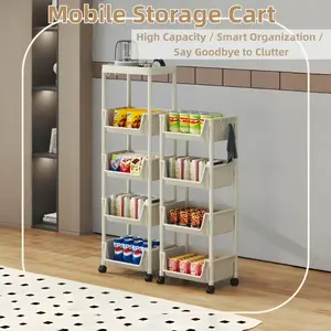 Multi-Functional Multi-Layer Plastic Storage Cart with Wheels, Adjustable Shelving for Bedroom, Kitchen, Bathroom, Living Room