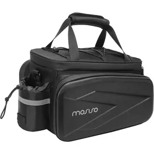 MOSISO 8L Insulated Bike Rack Trunk Cooler Bag, Bicycle Rear Seat Cargo Luggage Pouch with 2 Side EVA Pockets, Foldable Side Panniers, Shoulder Strap, Bike Accessories, Black