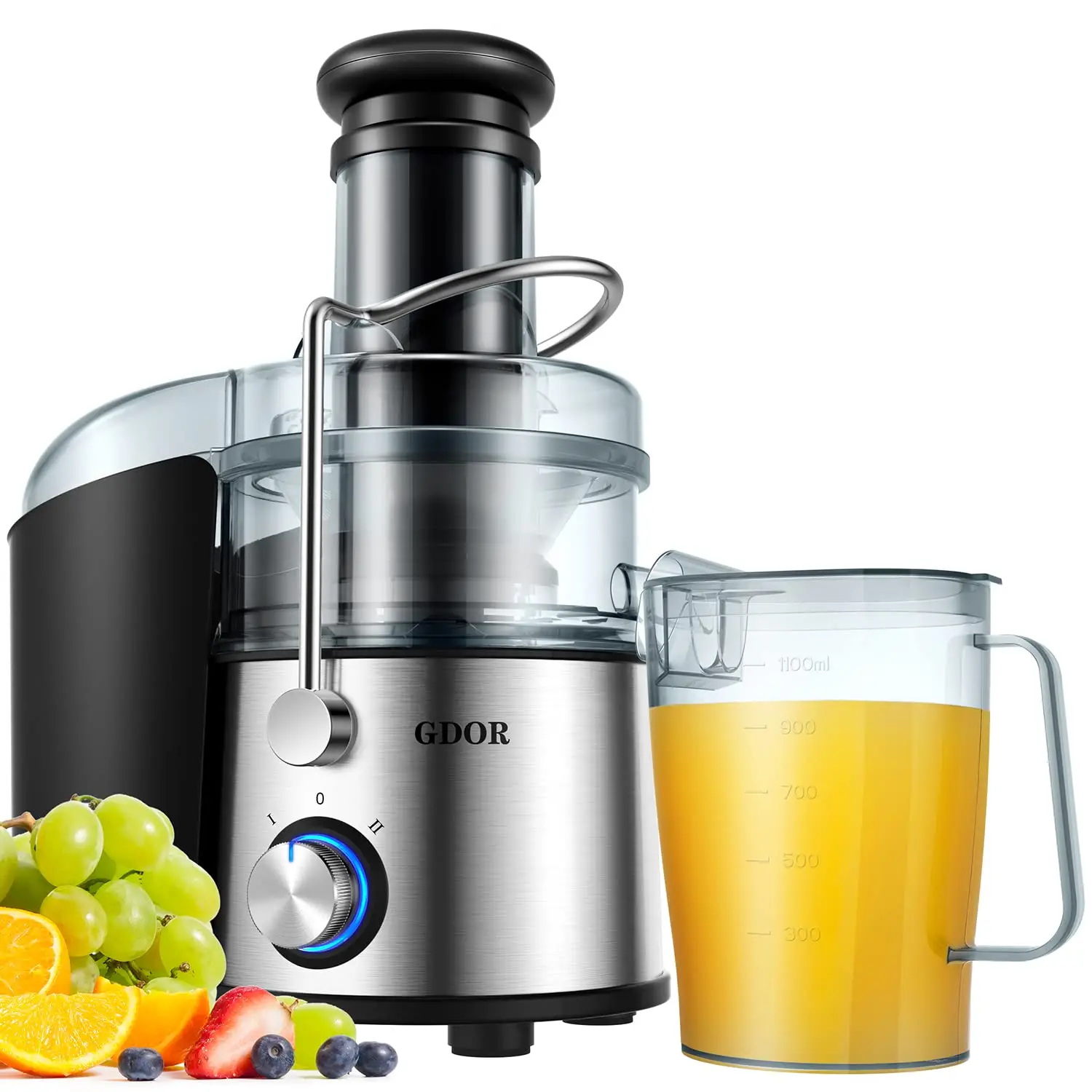 Optional 1200W/800W Dual Speeds Juice Maker for Fruits and Veggies ,GDOR Juicer Machine with 3” Feed Chute,Anti-Drip Function Centrifugal Juicer
