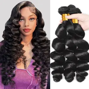 Ishow Loose Wave Human Hair Bundles 1 3 4Pcs Loose Wave Bundles with Closure Natural Color Quick Weave Hair Extensions for Sew In 4x4 Lace Closure black extensions
