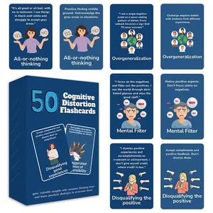 50 Cognitive Distortion Flashcards, Visual Stimulation Cards, Study Cards, Mind Trap Solutions, Psychological Tools, Mind Trap Solutions, Psychological Tools, Improve Mental Health & Awareness Cards-Improve Mental Health & Awareness, Portable Box