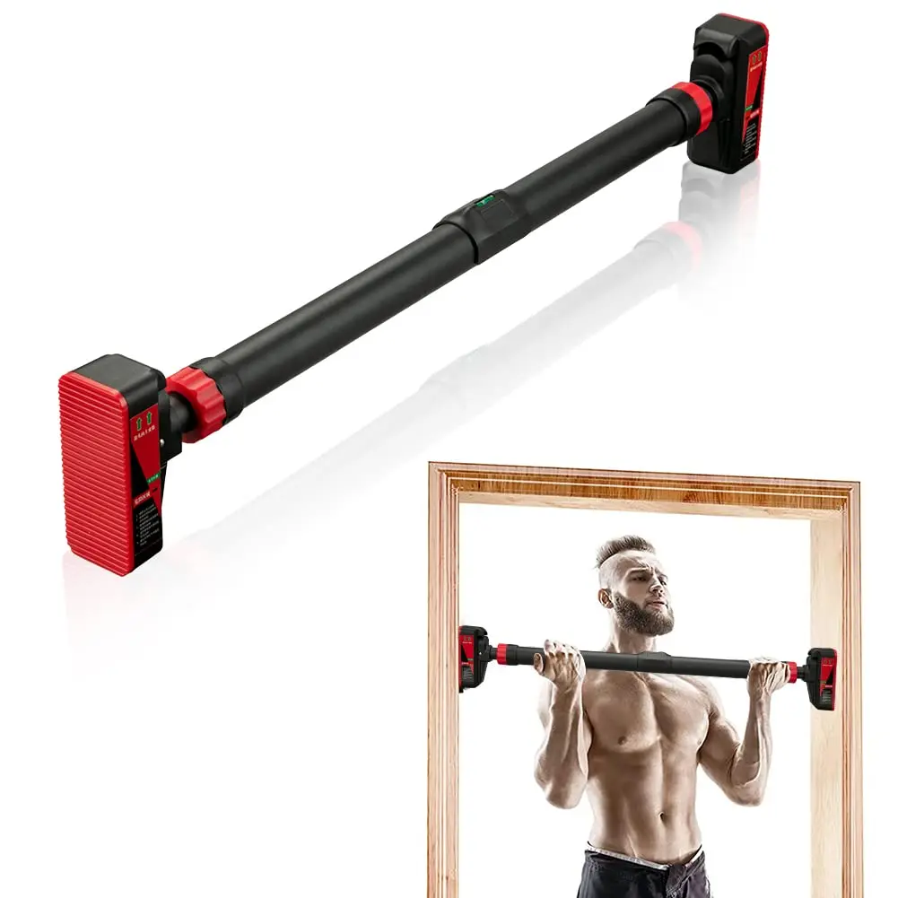 Garvee Adjustable Doorway Pull Up Bar and Chin Up Trainer, Fits 27.1-36.2in (74-97cm), No Screws Installation, Steel Construction Supports Up to 440 Lbs, Includes Level Meter for Home Gym Strength Workouts
