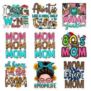 Mother's Day Iron on Transfer Stickers 9 Sheets DTF Design for T Shirts Dog Mom Wine Lover Cool Aunt 80s Style Custom Textual Decals for Clothing Crafts Handmade Gifts