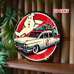 2D Flat 1pc  Tin Sign, Ghostbusters Round ,  7.8X7.8Round - Vintage Design Rustic Metal Wall Art, Metal Wall Decor, Wall Decor Signs for Home, Garage, Dining Room, Cafe, Living Room Decor,  Perfect for Room