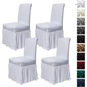 Chair Covers for Dining Room Set of 4 Stretch Chair Slipcovers with Skirt for Kitchen Seat Protectors Wedding Banquet Decor Pets Spandex Fabric Washable (4pcs, White)