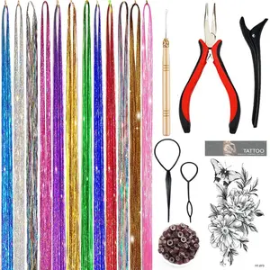 Hair Tinsel Kit, Fairy Tinsel Hair Extensions With Tool 2760 Strands Holographic Heat Resistant Sparkling Hair Glitter for Christmas New Year Party (48 Inch)