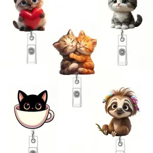 Adorable Pet-Themed Badge Scroll, Features Siamese, Cats & Sloths, Expandable Snap Fastener, Ideal for Ids & Name Tags