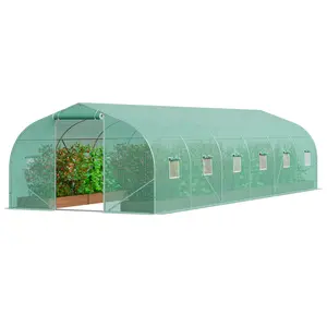 VEVOR Walk-in Tunnel Greenhouse,  29.5x9.8x6.6 ft Hoop House Greenhouse Tunnel, Peaked Roof Plant Hot House with Galvanized Steel Frame, Green PE Cover, Roll-up Zipper Door and 12 Windows for Outdoor