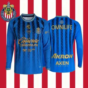 25 26 Third Away Blue Long Sleeve Soccer Jersey Fans Version Breathable