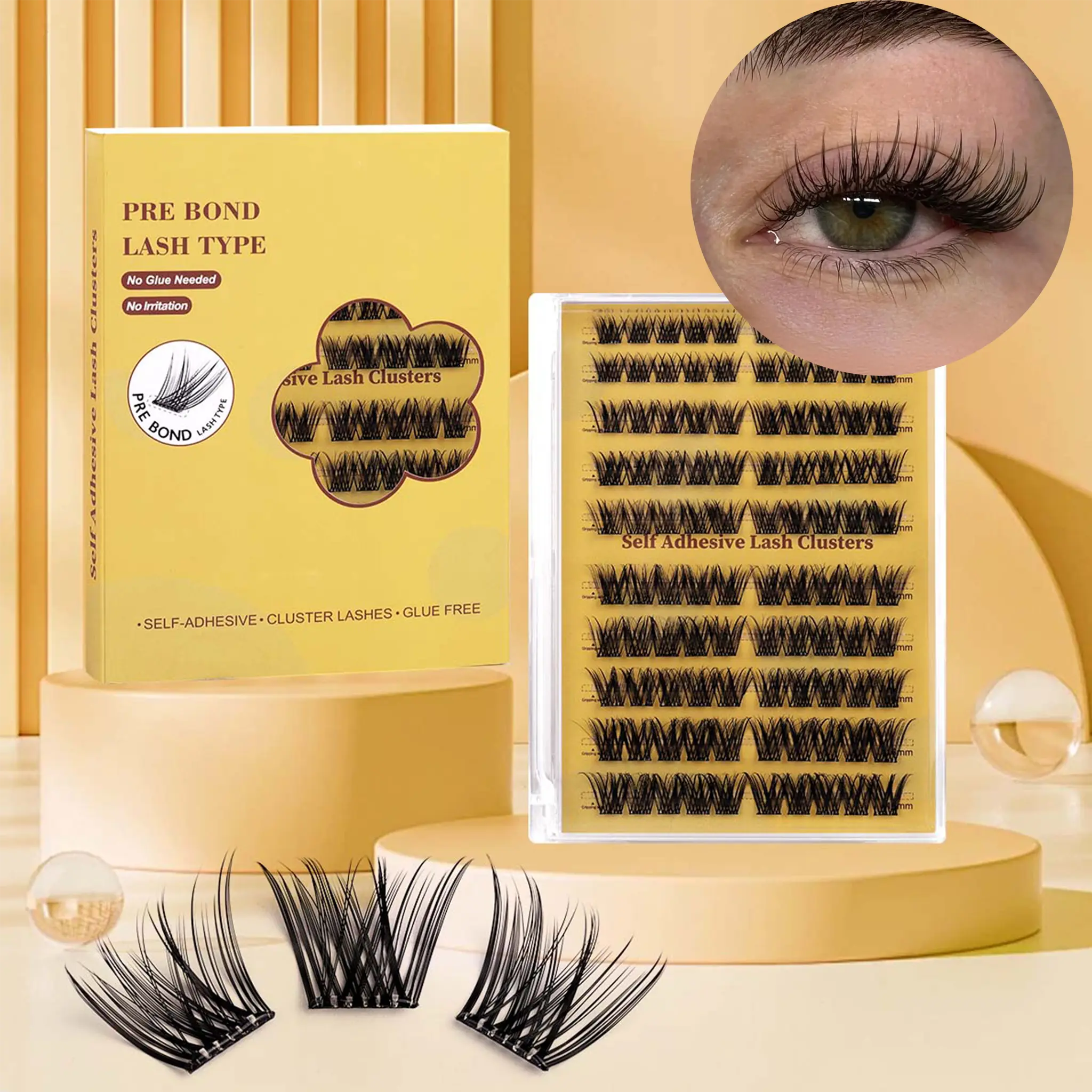 Lash Clusters  Kit-Reusable False Eyelashes & Lash Extensions Kit, 3D curled and thick natural style, 10-16mm mixed length DIY choice, quick acting charm waterproof eyelash, girls' home eyelash extension makeup gift box