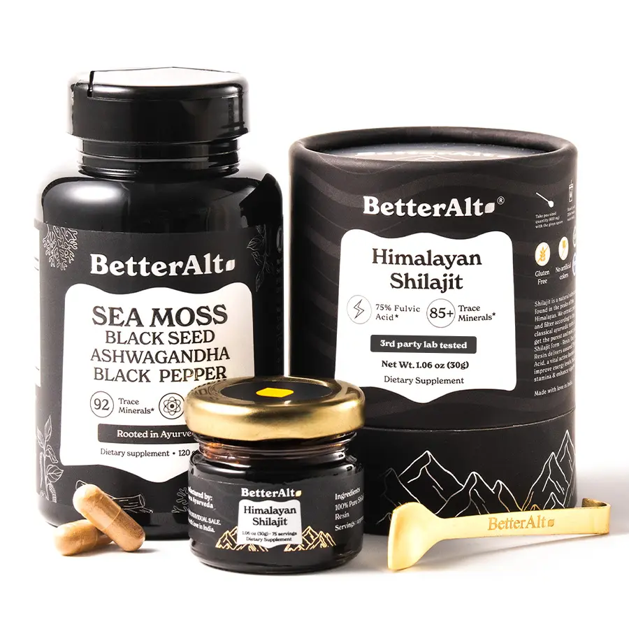 BetterAlt Ultimate Energy Duo | Lab-Tested | Himalayan Shilajit | 75 Servings | Irish Sea Moss | 60 Servings | Helps Improve Energy & Immunity BetterAlt Ultimate Energy Duo | Lab-Tested | Himalayan Shilajit | 75 Servings | Irish Sea Moss | 60 Servings | Helps Improve Energy & Immunity