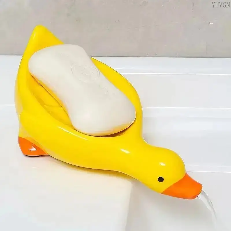 summerwins Cute Duck-Shaped Self-Draining Soap Holder for Shower, Non-Slip Easy-Clean Drain Tray, Practical Bathroom Countertop Organizer, Kids Indoor Recreation Decoration Home Decor Accessory, Removable & Washable, Cartoon, Shower Counter, Tray Type, So