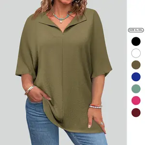 Imily Bela【XL-5XL】Womens Plus Size Tops Short Sleeve V Neck Tee Blouse Summer Loose Fit Casual Tunic Top