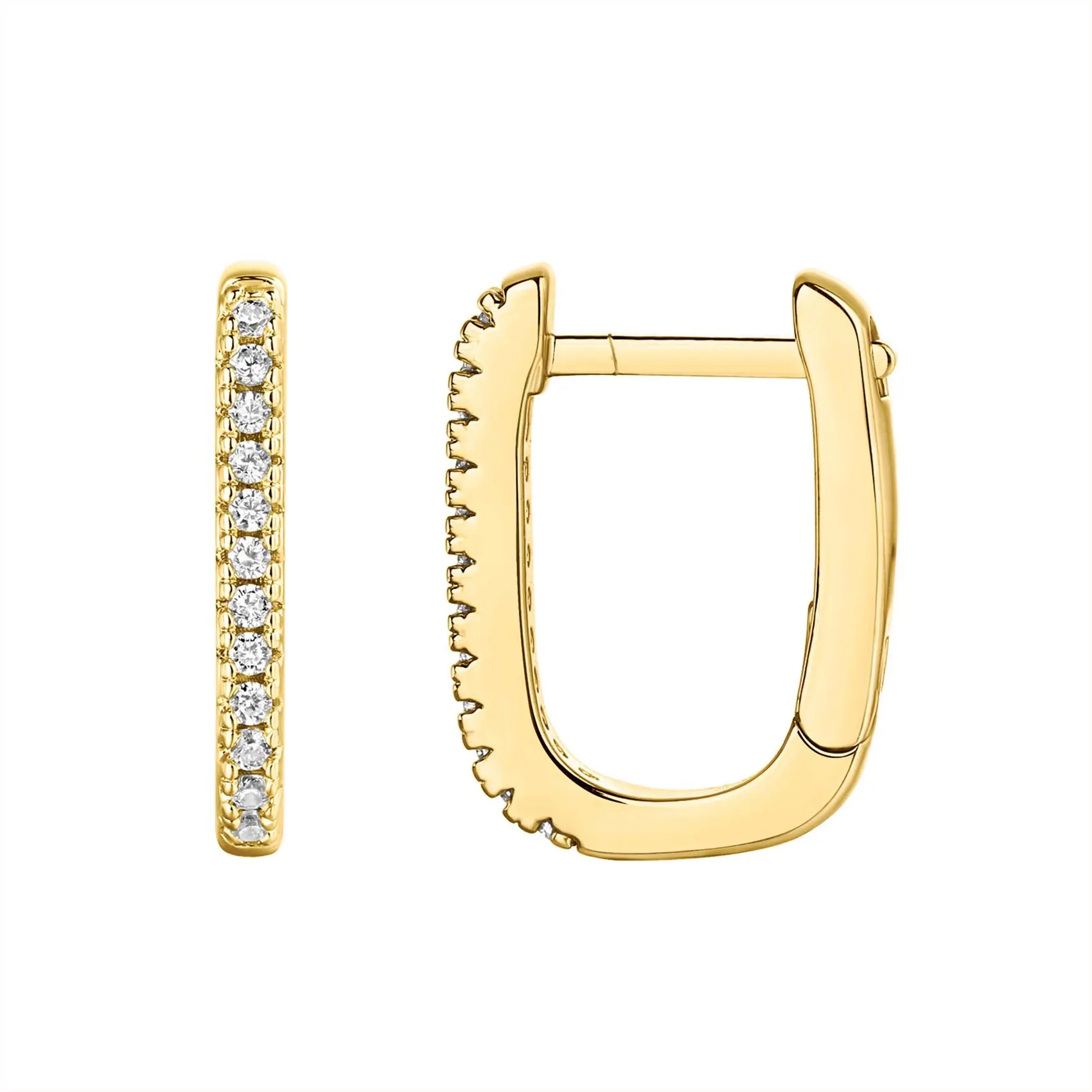 PAVOI 14K Gold Plated 925 Sterling Silver Cubic Zirconia Huggie Earrings | U-Shaped Snake Solitaire Small Round Huggie Stud Fashion Hoop Earrings for Women