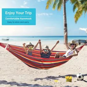 Large Double Canvas Cotton Hammock | Weighs up to 1200 lbs. | Indoor and Outdoor Hammocks for Standing, Patio, Garden, Backyard Lounging | Outdoor Hammock (Rainbow Stripe)