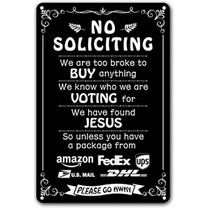 Humorous No Soliciting Sign For Front Door - Funny "We'Re Voting For Jesus" Metal Sign For House 8 X 12 Inch