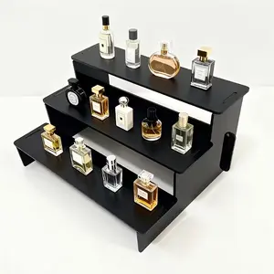 3-Tier Display Rack with Decorative Safety Fence, No-Tool Assembly, Plastic Material, Organizing System, 12 Inches, Compact Size, Ideal for Perfume, Figurines, Cupcakes