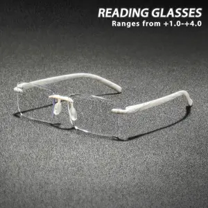 Men's Plastic Square Frameless Reading Glasses, Vintage Elegant High-End Lightweight Fashion Eyewear, Simple Minimalist Design