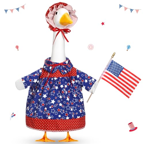 4th of July Porch Goose Outfits for 23'' Cement Plastic Porch Goose Statue(not included goose), Memorial Day Patriotic Porch Goose Clothes with Flag Star Red Blue White Strip Porch Goose Costume for Independence Day Summer Lawn Yard Garden Porch Decor