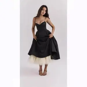 Sexy women's V-neck sleeveless dress with bubble sleeves, long skirt, casual women's clothingRAIMENTRY