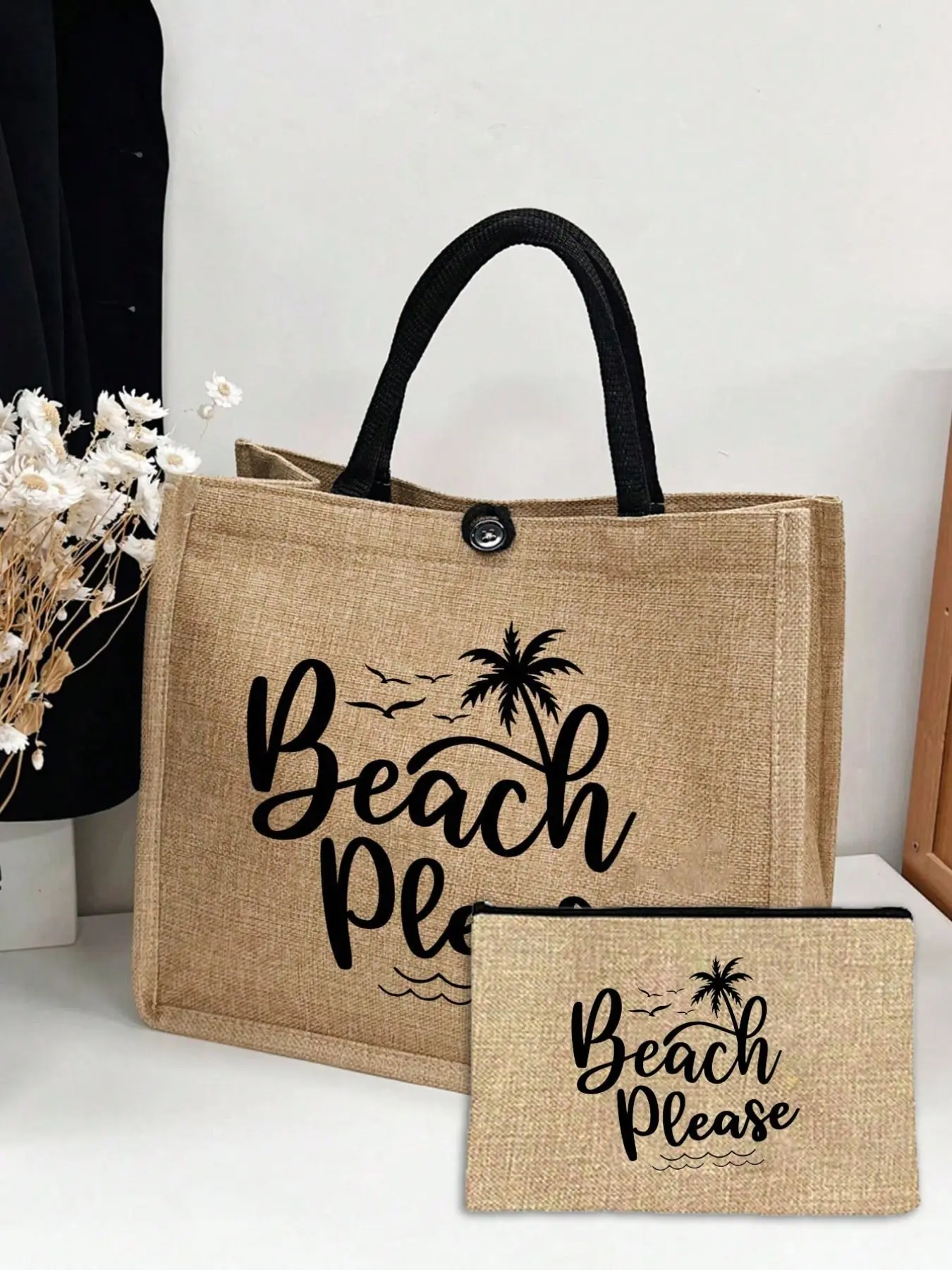 Personalized Wedding Bridesmaid Gift Bag, Large Capacity Travel Makeup Pouch, Beach Letter Linen Tote, Perfect for Weddings, Birthdays, Holidays