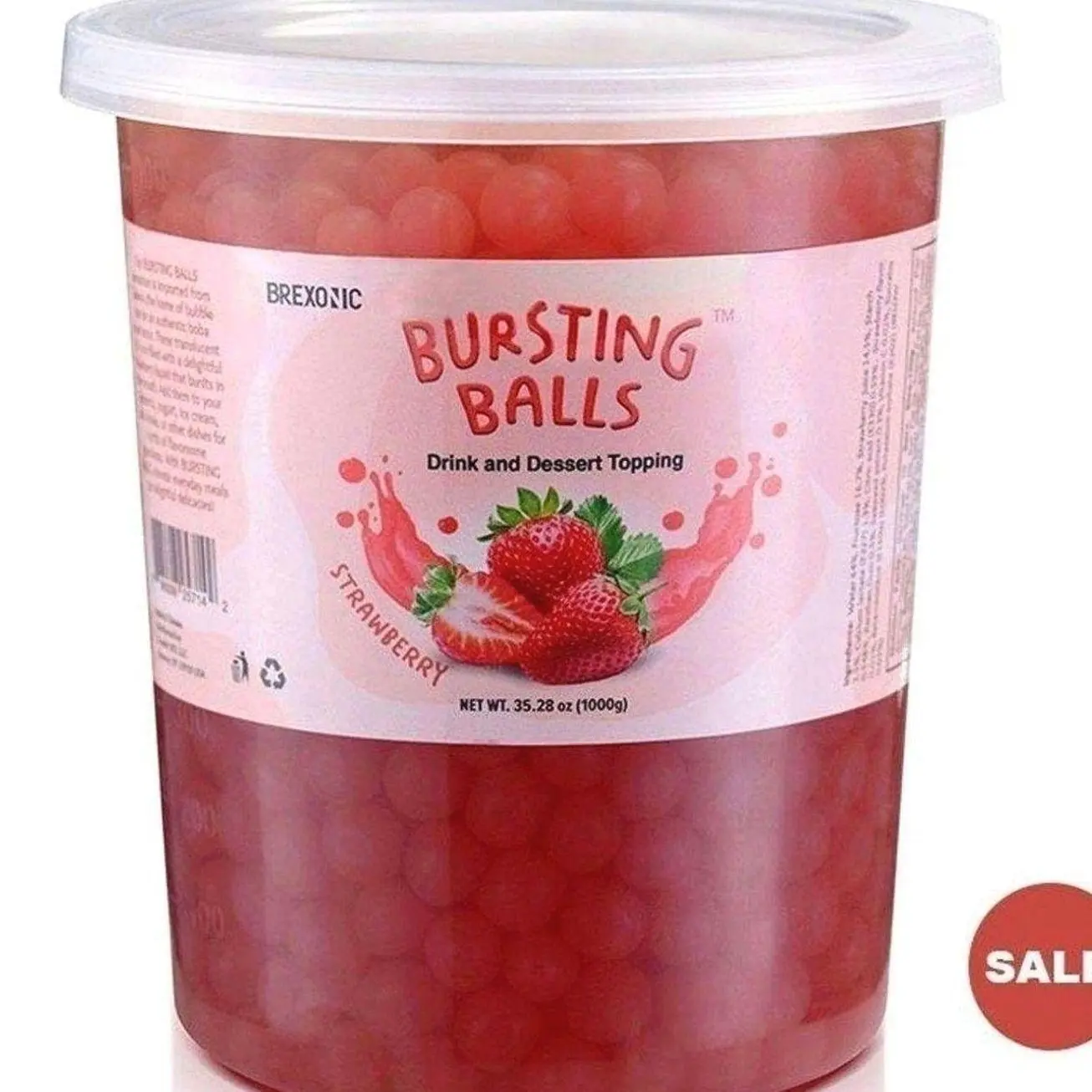 SYRUVIA Boba Pearls Popping Bursting Boba, Tapioca Pearls For Bubble Tea (Strawberry , 2 LB 1 Pack) Sweet Beverage