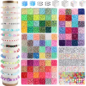 2400pcs/3500pcs/7200pcs/10700pcs Soft Clay Beads Bracelet Making Set, Friendship Bracelet Kit, Flat Beads for Jewelry DIY, Necklace Handmade, DIY Beading Accessories