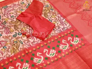 Kanchi Border Soft Silk Saree with Kalamkari and Patola Prints
