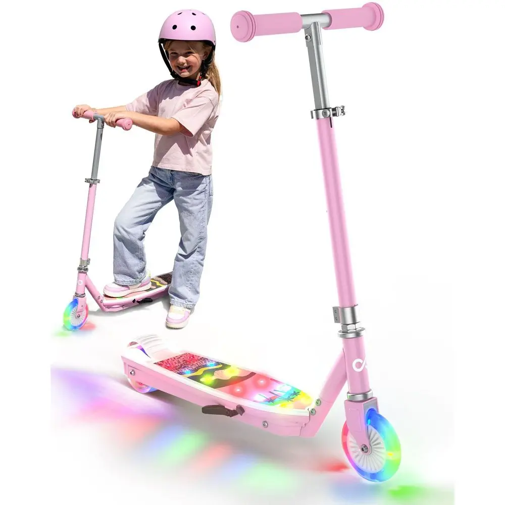 Mastgoal Electric Scooter for Kids with LED Lights 2-Level Adjustable Handlebar 5MPH Safe Speed Best Gift for Boys & Girls Ages 6-12-Pink