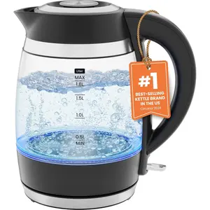Electric Kettle, 1.8L 1500W, Hot Water Boiler, Removable Lid for Easy Cleaning, Auto Shut Off, Boil-Dry Protection, Stainless Steel Filter, BPA Free, Borosilicate Glass Electric Tea Kettle