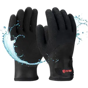 Winter Waterproof Thermal Work Gloves for Men and Women, Full Hand Latex Coated, Acrylic Insulated Liner for Freezer Cold Weather, Fine Crinkle Grip,KG140W,Black,L