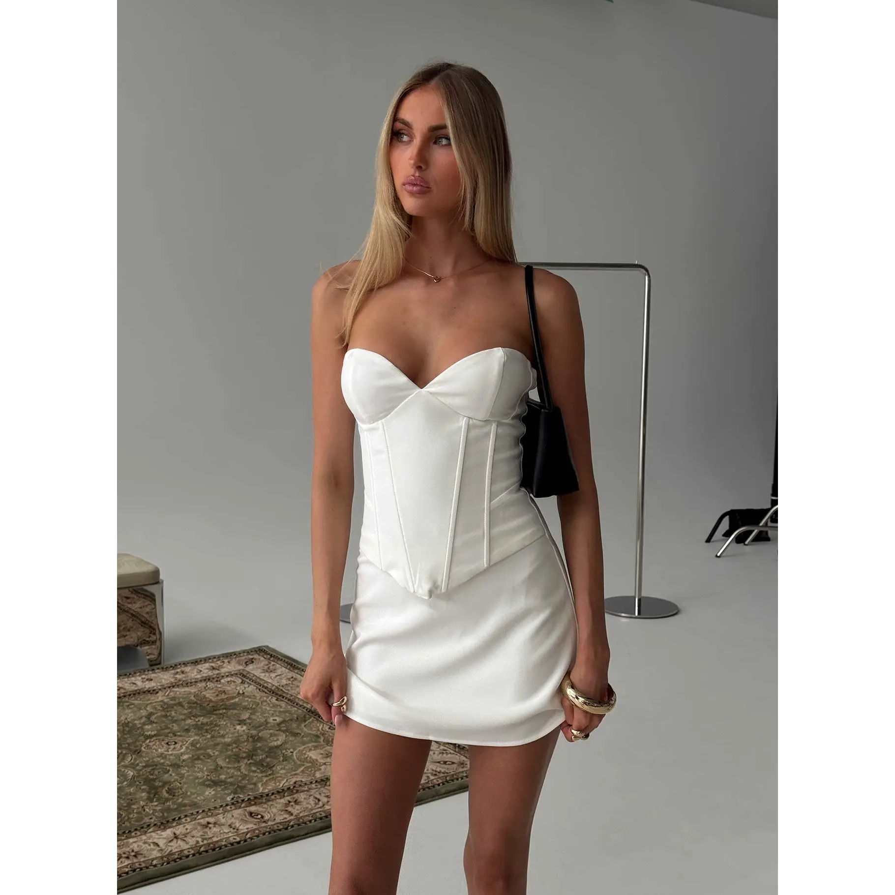 white christmas dresses Alishia Satin Sequin Corset Mini Dress Blue main image 1