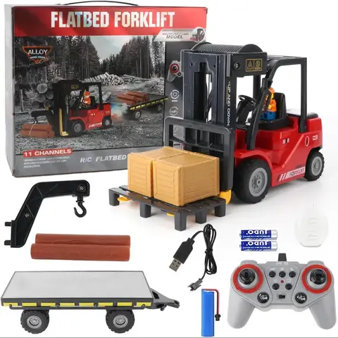 1/24 Scale Rechargeable Plastic Electric RC Forklift Toy - Hobby Grade RC Construction Vehicle with Dump Truck, Lights/Sounds, 100 ft Control for Wide Play Space, Realistic Warehouse Simulation for Kid Stuff for Boys