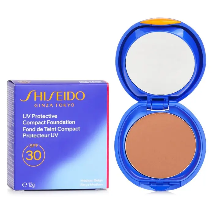 SHISEIDO UV Protective Compact Powder Foundation Cosmetic, Lightweight Makeup with SPF 30 (Case+Refill) - #SP60 Natural Looking Medium Beige, Waterproof
