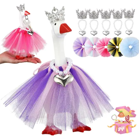 Toys & Hobbies Specialty DIY Supplies 5-Set 7-Inch Magical Princess Polyester Cute Durable Mini Desk Goose Outfits - Bright Rhinestones Tiara Crown, Dainty Necklace, Tutu Dress, Magnetic Key Holder for Duck Statues, Party Decor, Adorable Centerpiece Gift