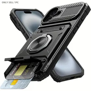Shockproof Phone Case Casing with Card Holder, Lightweight Shockproof Cover, 360° Rotatable Ring Kickstand Phone Protective Cover, for Samsung Galaxy S25 Ultra S25 FE S26 Ultra S24 Ultra S23 FE A16 A26 A36 A56 A57