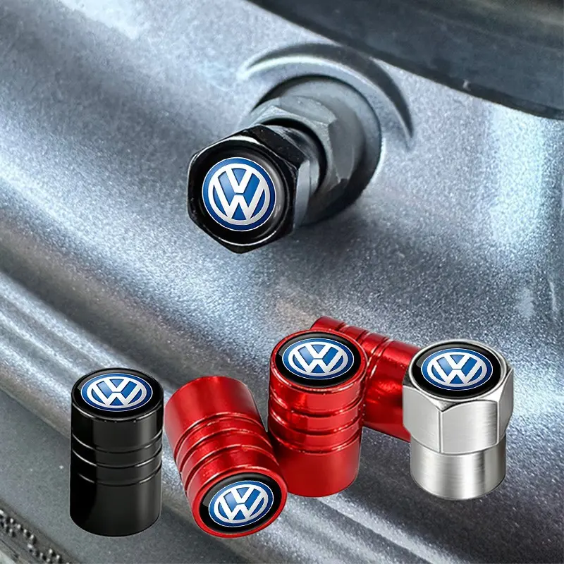 4Pcs Aluminum Alloy Car Wheel Valve Cover Tire Valves Dust Cap Auto Parts For VW Atlas Jetta Touareg Variant Golf Polo GTI Taos Nivus Passat Tiguan Arteon Taigo Caddy Sharan Beetle CC Amarok Transporter Caravelle Crafter Touran Scirocco Virtus Tire Caps