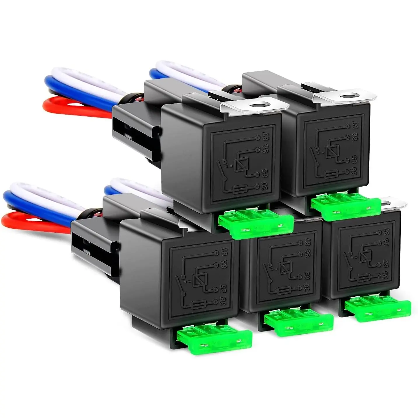 summervibes 1/2/5pcs 30A Fused Relay Switch Kit 12V 4/5 Pin SPST Relay Interlocking Harness Socket Holder 30 Amp 12 Volt Automotive Relays with Fuse for Auto Cars Trucks RV