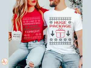 I am Unwrapping a Huge Package Tonight Funny Matching Christmas Couple Shirts, Ugly Christmas Sweatshirts for Couple, Adults Xmas Joke Hoodie