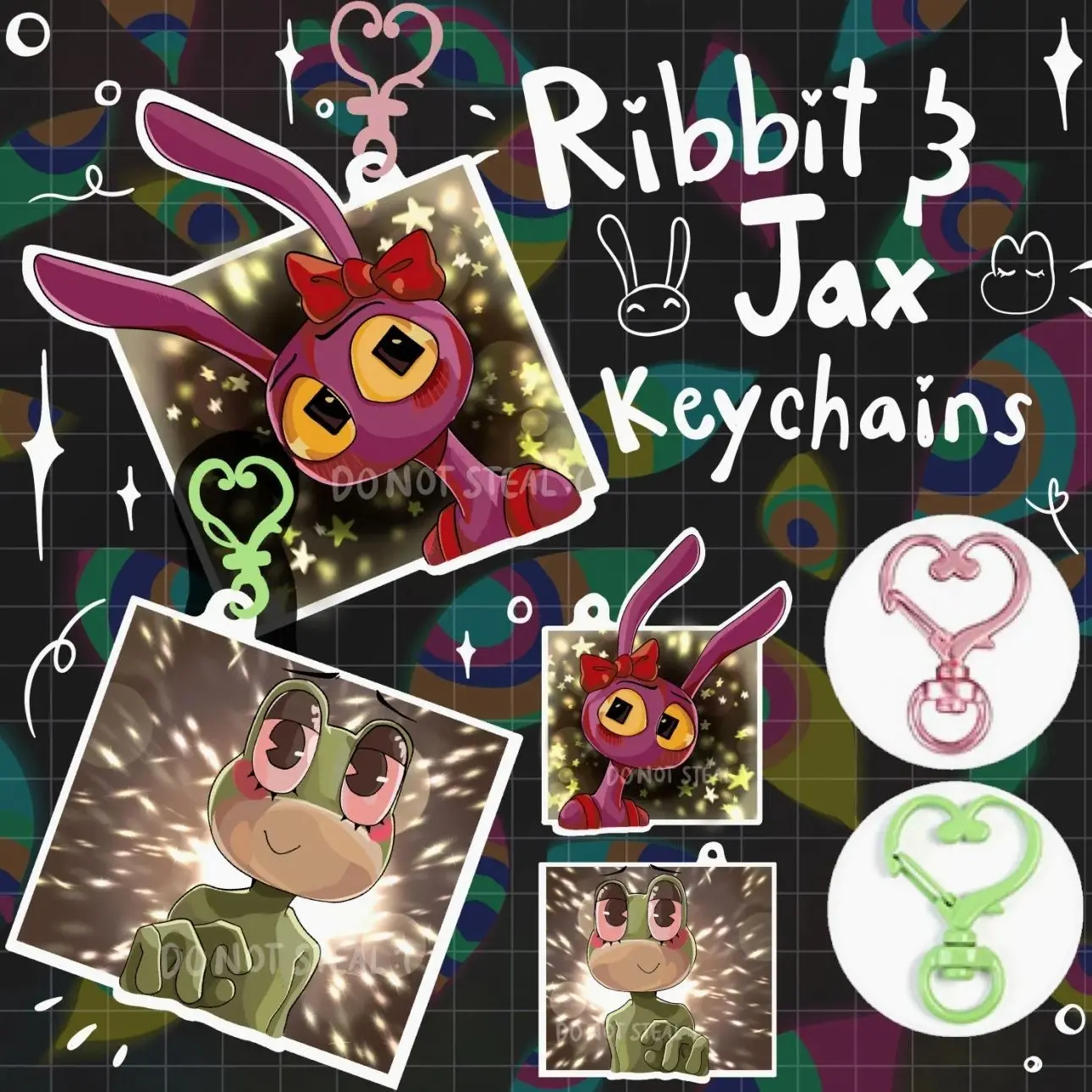 Ribbit Jax Keychains – The Amazing Digital Circus Fanart Glitter Epoxy